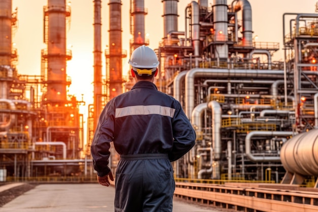 Zespół inżynierów w mundurach to badanie bezpieczeństwa przemysłu rafinerii ropy naftowej