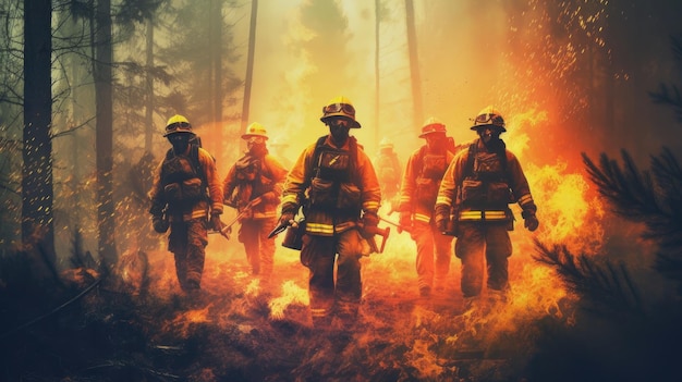 Zespół odważnych strażaków podczas gaszenia pożaru lasu