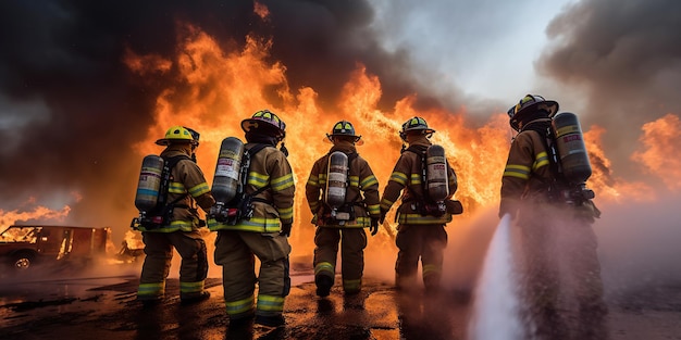 Zespoły straży pożarnej używają gaśnic z wirującą mgłą wodną do zwalczania pożaru oleju, aby utrzymać ogień pod kontrolą