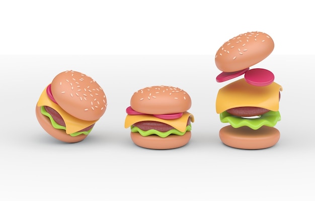 Zestaw 3D Burger Ilustracja 3D