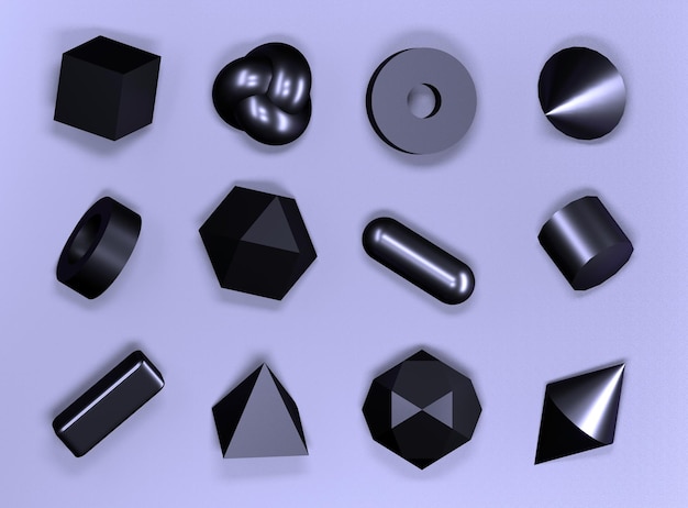 Zestaw 3d renderowania realistycznych prymitywów Kule torus rurki stożki i inne kształty geometryczne