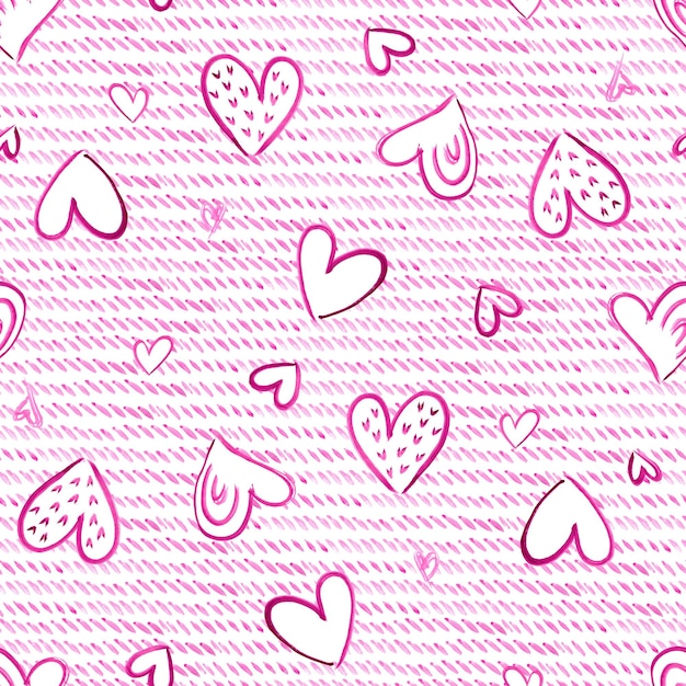 Zestaw akwarela czerwone, różowe, fioletowe serca. Karta Happy Valentine's Day Bezszwowych tekstur z zabawną wate