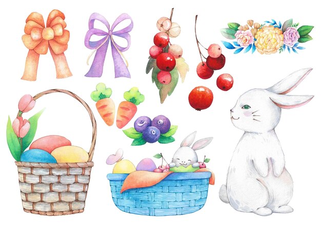 Zestaw akwareli wielkanocnych Ręcznie rysowane ilustracje akwareli