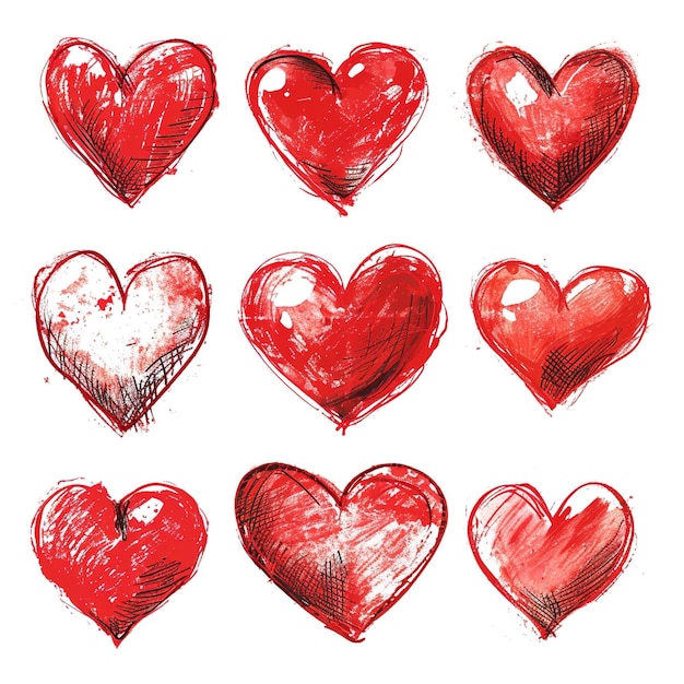 Zestaw Bezszwowych Serc Z Ręcznego Rysunku Na święto Walentynek Generative Ai