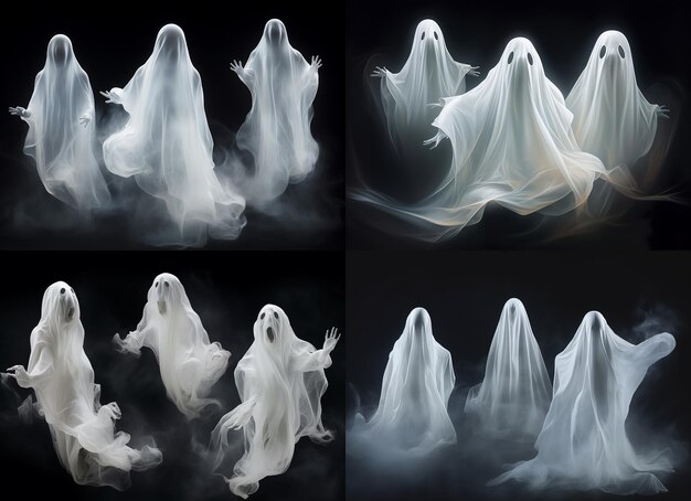 Zdjęcie zestaw białych duchów na przezroczystym tle w st