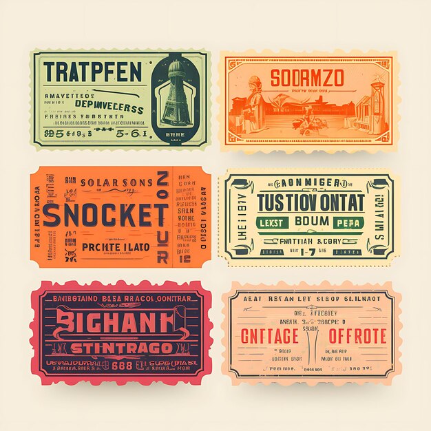 Zdjęcie zestaw biletów 2d design z ramką w stylu vintage vector creative flat color label packaging