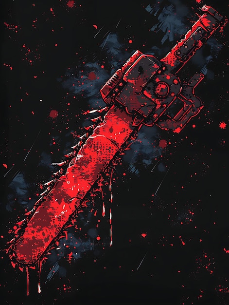 Zestaw broni pikselowej z piłą łańcuchową z projektem filmu grozy i Blood Spl Game Asset Tshirt Concept Art