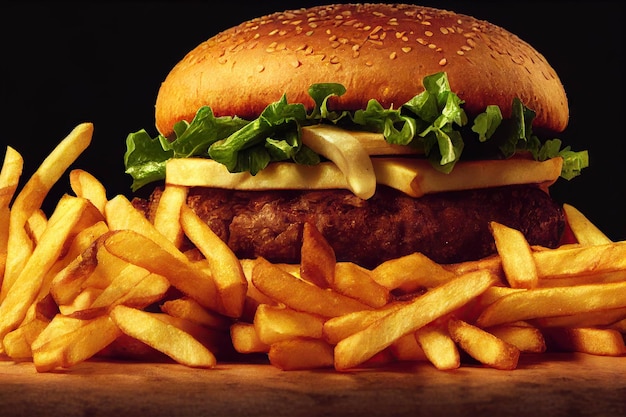 Zestaw burgerów i pysznych żółtych frytek do fast foodów