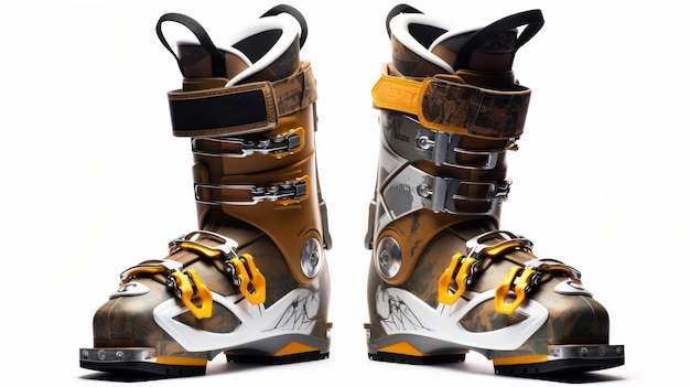 Zdjęcie zestaw butów narciarskich na białym tle