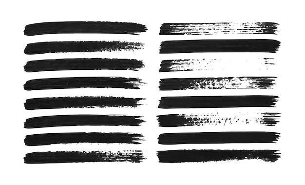 Zestaw czarnego atramentu, pociągów szczotką, linii, elementów projektowania, ręcznie narysowanych ilustracji, wektorów