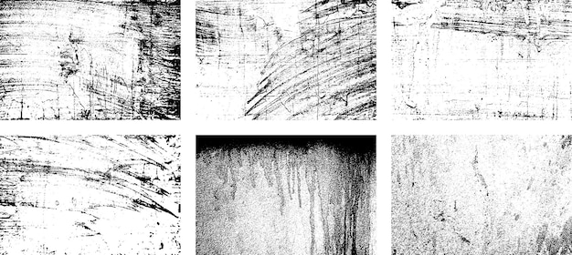 Zestaw czarno-białych grunge'ów z nadłożoną teksturą Distress