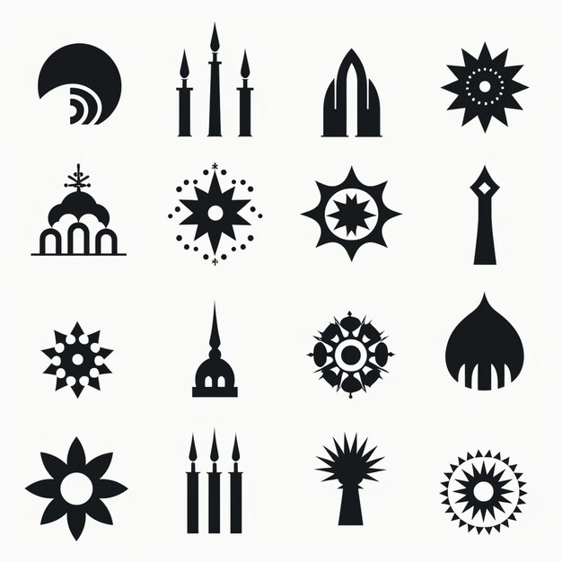 Zdjęcie zestaw czarno-białych ikon różnych symboli religijnych generatywnych ai