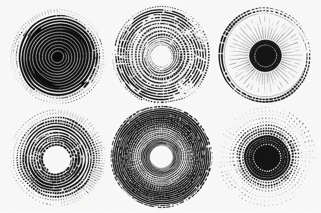 Zestaw czarnych grubych półtonowych kropkowych linii prędkości Linie prędkości w kształcie okręgu Sztuka geometryczna