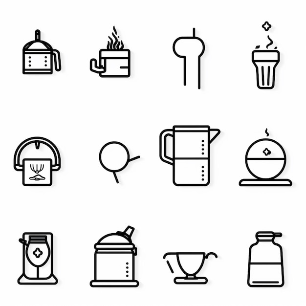 zestaw czarnych i białych ikon kuchni i urządzeń generatywnych ai