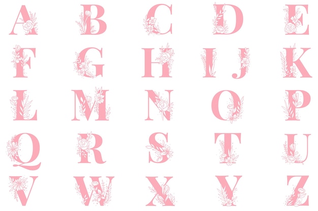 Zestaw czcionek png typografii alfabetu kwiatowego