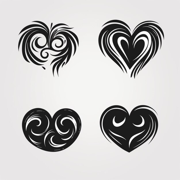 zestaw czterech czarno-białych serc z wirami generatywnymi ai