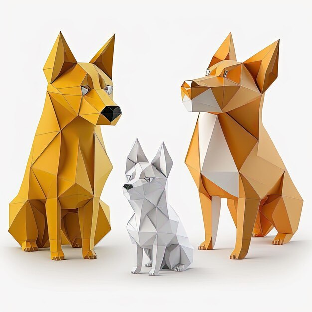 Zestaw Dog Origami białe tło Wykonane przez AIArtificial Intelligence