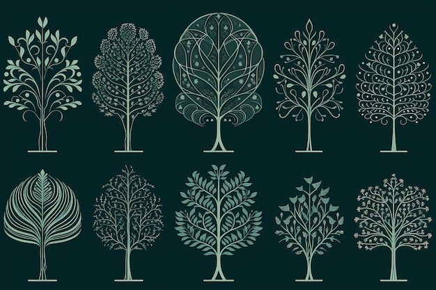 zestaw drzew z kolekcji roślin i drzew.
