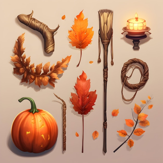 Zestaw elementów jesiennych Ręcznie rysowane ilustracji Mistyczne wiejskie jesień kolekcja na Halloween