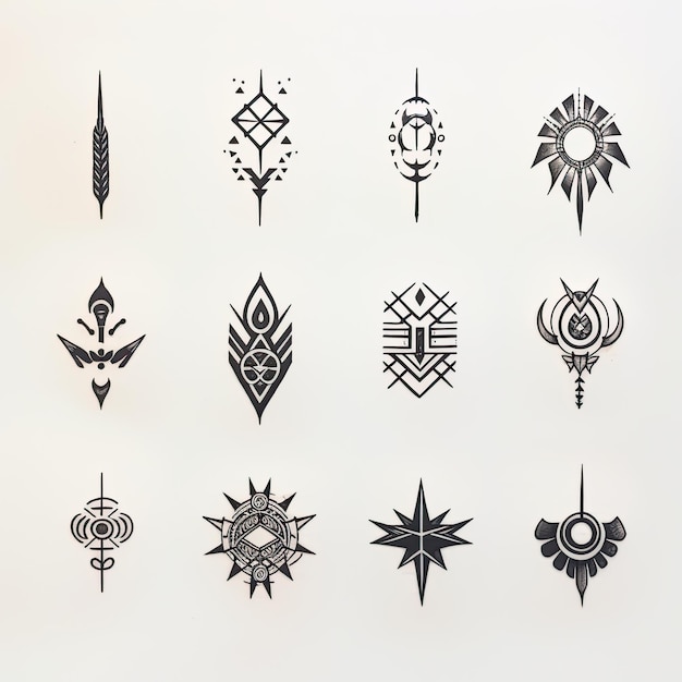 Zdjęcie zestaw elementów projektu tatuażu plemiennego ilustracja wektorowa izolowana na białym tle