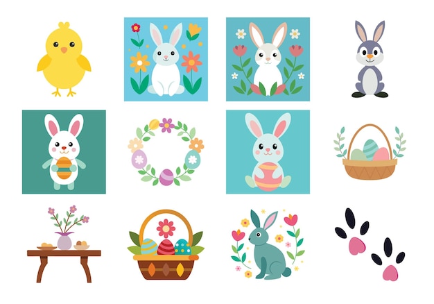 Zestaw elementów wielkanocnych ilustracja wektorowa na białym tle