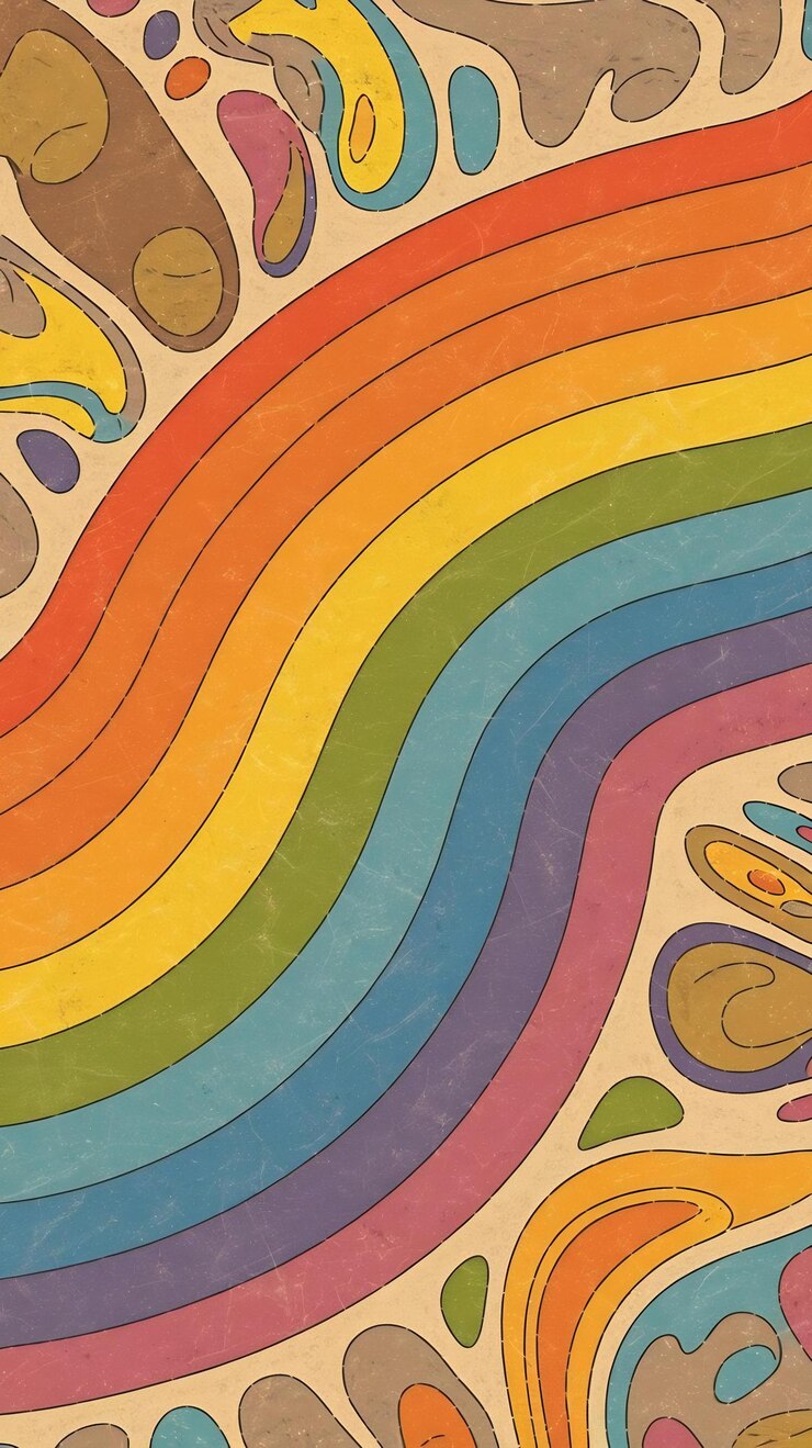 Zdjęcie zestaw fajnych abstrakcyjnych, tęczowych, groovy tła, psychodelicznych plakatów artystycznych