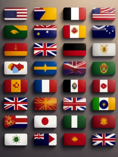 Zestaw flag Najbardziej znanych krajów Flagi w kształcie kręgu na szarym tle