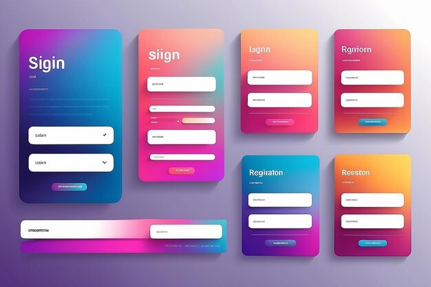 Zestaw formularzy rejestracji i logowania Kolorowy gradient Strona formularzy rejestracyjnych i logowania