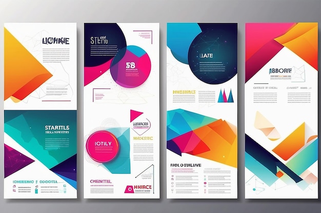 Zestaw geometrycznych abstrakcyjnych kolorowych ulotek, szablonów broszur, elementów projektowych, nowoczesnych tła, sztuki liniowej