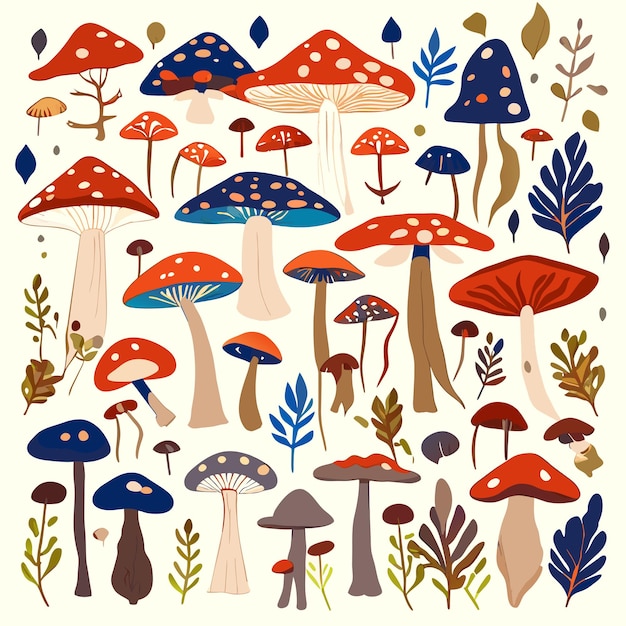 Zestaw ikon grzybów leśnych lub kolekcja grzybów lub wzór grzybów