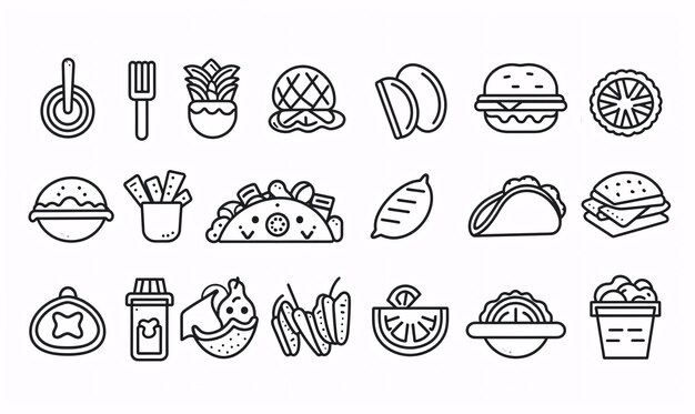 Zestaw ikon meksykańskiego jedzenia Minimalistyczne cienkie liniowe ikony internetowe ilustracja wektorowa wiązki