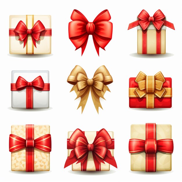 Zestaw ikon pięknych noworocznych łuków na pudełkach o różnych kształtach