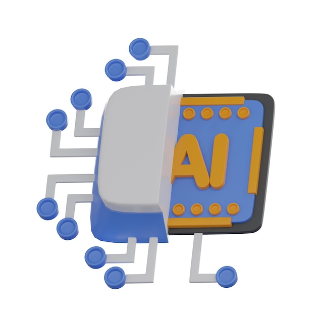 Zdjęcie zestaw ikon sztucznej inteligencji 3d serwer danych chipa chatbota mózgu