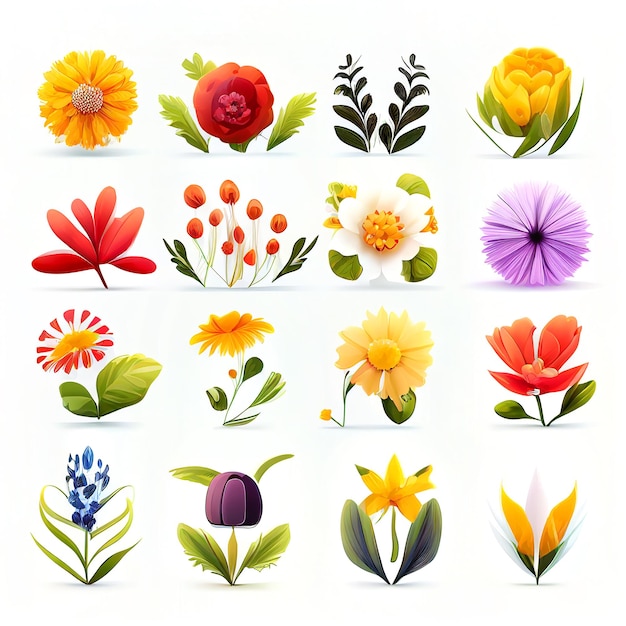 Zestaw ilustracji stylów wektorowych kwiatów i liści do grafiki stworzonej za pomocą technologii Generative AI