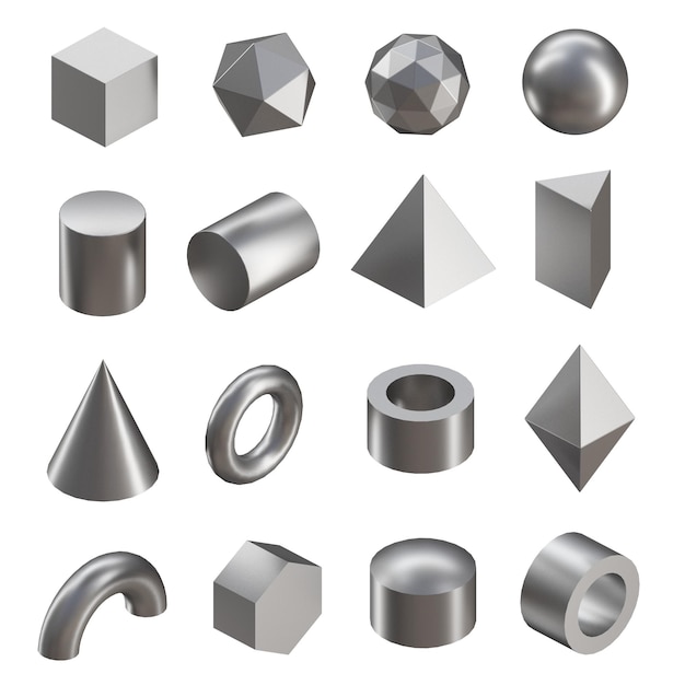 Zdjęcie zestaw izometrycznych kształtów metalowych