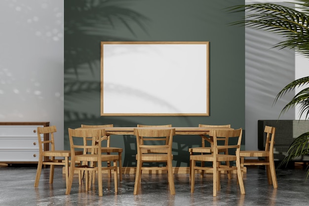 Zestaw jadalny na białym tle z miejsca na kopię, aby dodać tekst drewniane krzesło i stół renderowania 3D