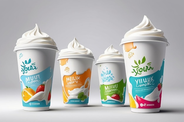 zestaw jogurtów zupełnie nowy opakowanie odizolowany projekt marki lub reklamy jogurtu mlecznego lub kremu