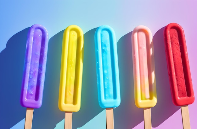 Zestaw kolorowych lodów na patyku Popsicle Generative AI