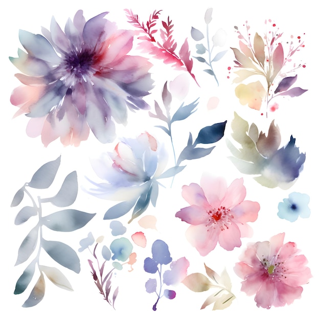 Zestaw kwiatów akwarelowych Kompozycja ręczna Dzień MatkiśluburodzinyWielkanocWalentynki Pastelowe kolory Wiosna Lato