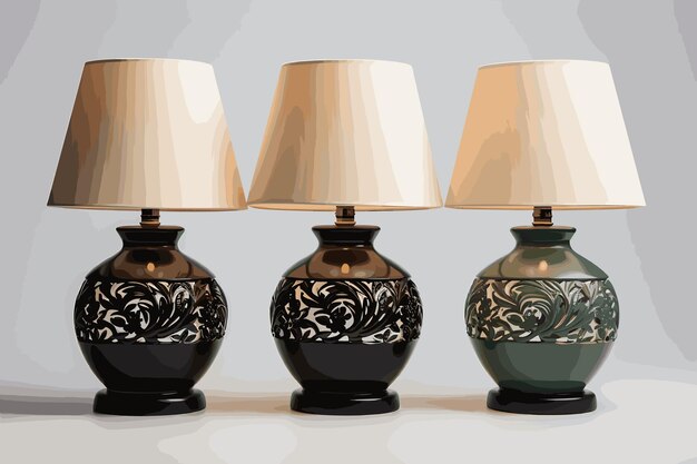 Zdjęcie zestaw lamp stołowych izolowanych na białym tle zbiór trzech lamp