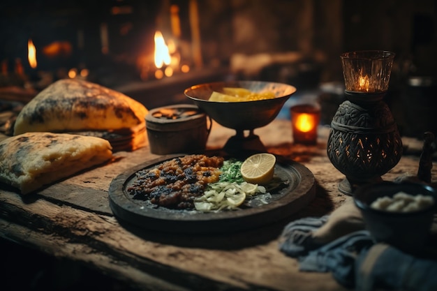 Zestaw lokalnych autentycznych pysznych potraw kuchni gruzińskiej piękna dekoracja przytulne miejsce