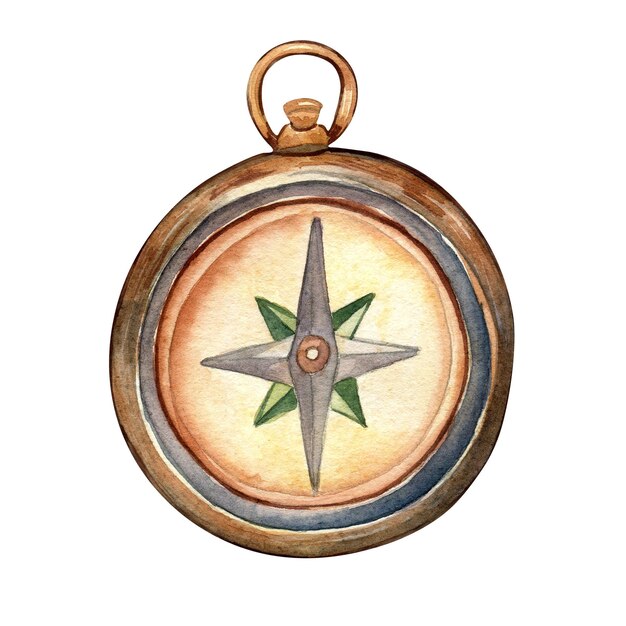 Zdjęcie zestaw morskich kompasu w stylu retro ilustracja akwarela na białym tle