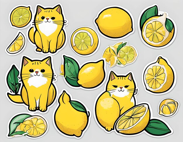 Zdjęcie zestaw naklejek fresh lemon cat