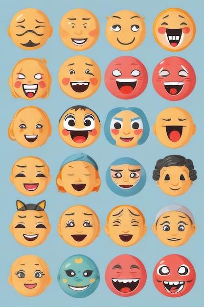 Zestaw naklejek wektorowych 2D emoji twarzy