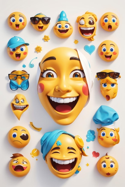 Zestaw naklejek wektorowych 2D emoji twarzy