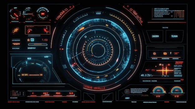 Zestaw nowoczesnych elementów interfejsu użytkownika Sci FiHudGUI do projektowania tła gry Tło technologii Dane cyfrowe Generative AI