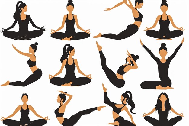 zestaw obrazów kobiet wykonujących jogę