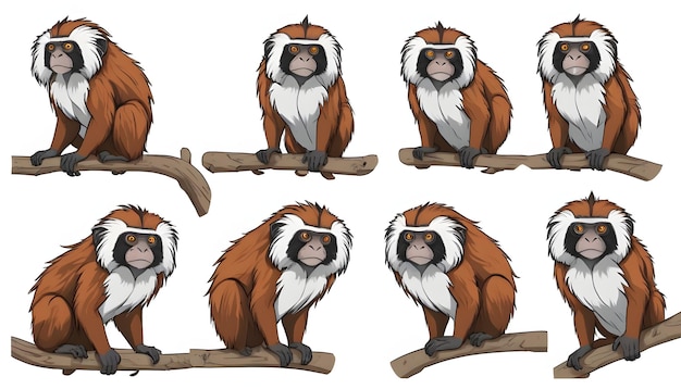 zestaw obrazów małpy na gałęzi