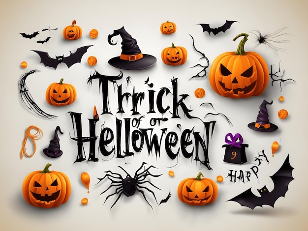 Zestaw odręcznych zwrotów na Halloween Odręczny tekst na Halloween Cukierek albo psikus