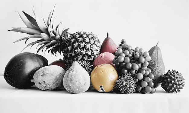 Zdjęcie zestaw owoców, w tym jeden z napisem 